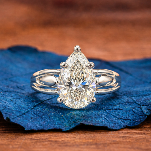 Pear Cut Lab Grown Engagement Ring White Gold Solitaire Wedding Ring