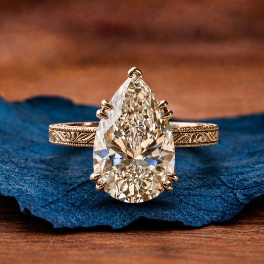 Double Claw Prong Pear Moissanite Engagement Ring Hidden Halo  Wedding Engraved Band Ring