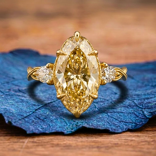 Marquise Three Stone Moissanite Engagement Ring Vintage Inspired Wedding Ring