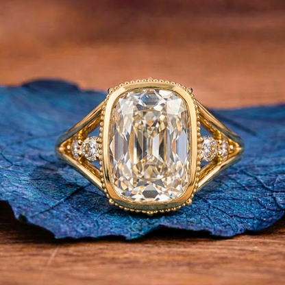 Old Mine Elongated Cushion Moissanite Engagement Ring Bezel Set Vintage Inspired Ring
