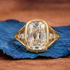 Old Mine Elongated Cushion Moissanite Engagement Ring Bezel Set Vintage Inspired Ring