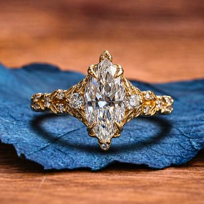Marquise Lab Grown Engagement Ring Vintage Inspired Wedding Ring