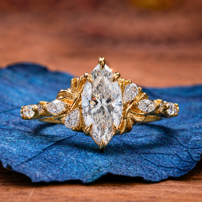 Marquise Cut Moissanite Engagement Ring Art deco Wedding Ring