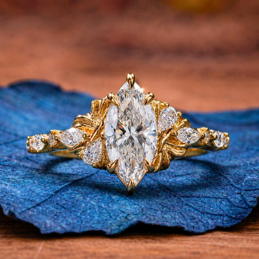 Marquise Cut Lab Grown Engagement Ring Art deco Wedding Ring