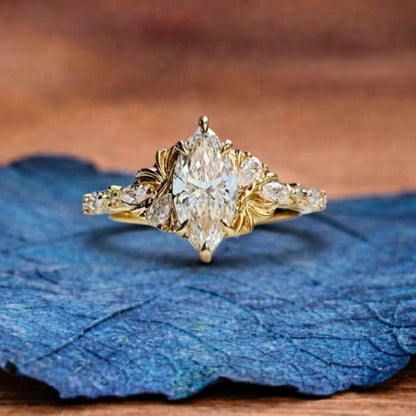 Marquise Cut Moissanite Engagement Ring Art deco Wedding Ring