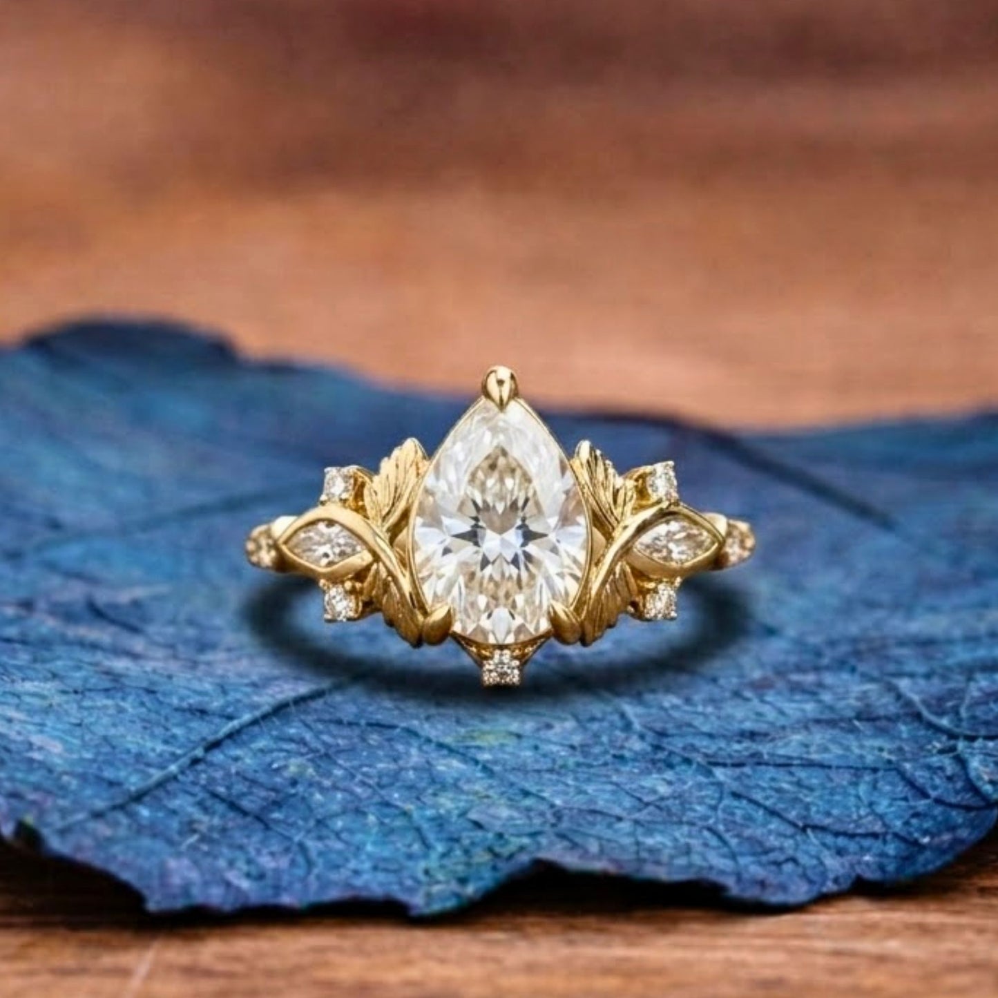 pear cut lab grown engagement ring art deco gold wedding ring