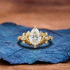 Pear Cut Lab Grown Engagement Ring Art Deco Gold Wedding Ring