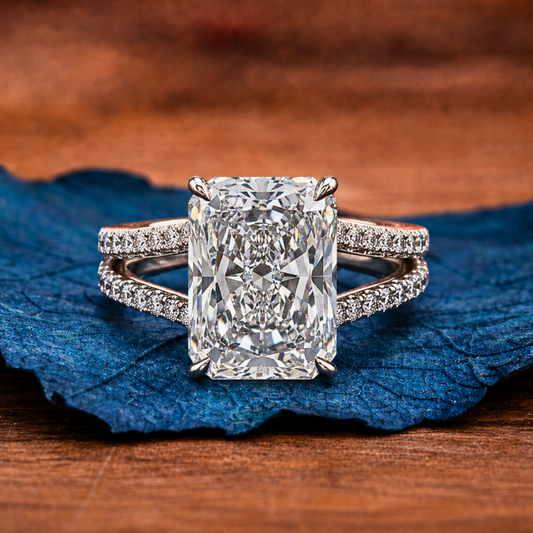 Radiant Moissanite Diamond Engagement Ring Split Shank Double Band White Gold Luxury Ring