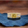 East West Yellow Cushion Lab Grown Engagement Ring Half Bezel Solid Gold Wedding Ring