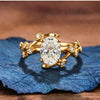 Leap Floral Oval Lab Grown Engagement Ring Art Deco Gold Vintage Wedding Ring
