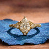 Vintage Pear Lab Grown Art Deco Engagement Ring Cluster Gold Wedding Nature Inspired Ring