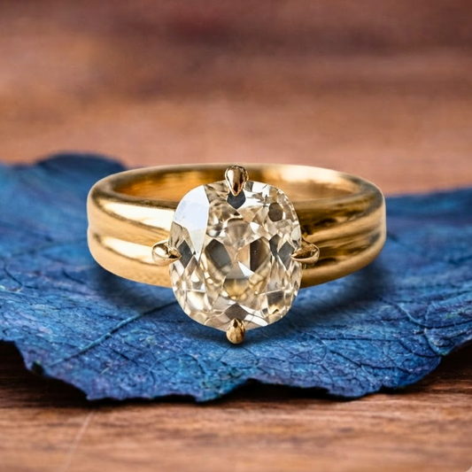 Old Mine Moissanite Elongated Cushion Cut Engagement Ring in Yellow Gold, Vintage-Inspired Solitaire Diamond Ring