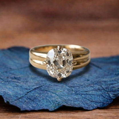 Old Mine Lab Grown Elongated Cushion Cut Engagement Ring in Yellow Gold, Vintage-Inspired Solitaire Diamond Ring
