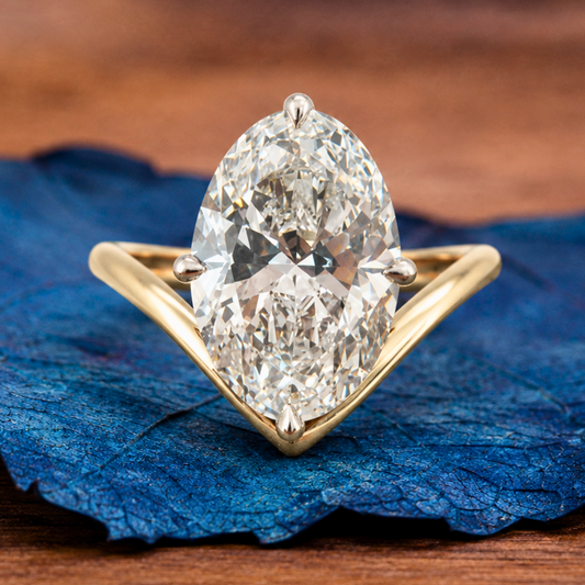 Oval Moissanite Diamond Engagement Ring Two Tone Gold Hidden Halo Bridal Ring
