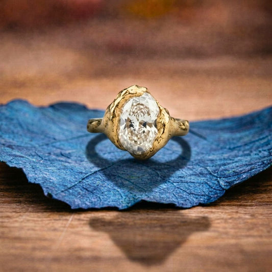 Antique Vintage Oval Cut Half Bezel Moissanite Engagement Ring Solid Gold Unique Wedding Ring Art Deco Anniversary Ring For Women