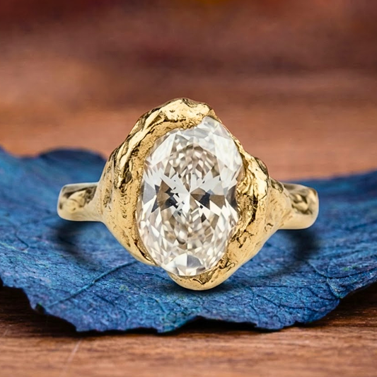 Antique Vintage Oval Cut Half Bezel Moissanite Engagement Ring Solid Gold Unique Wedding Ring Art Deco Anniversary Ring For Women