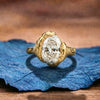Antique Vintage Oval Cut Half Bezel Lab Grown Engagement Ring Solid Gold Unique Wedding Ring Art Deco Anniversary Ring For Women