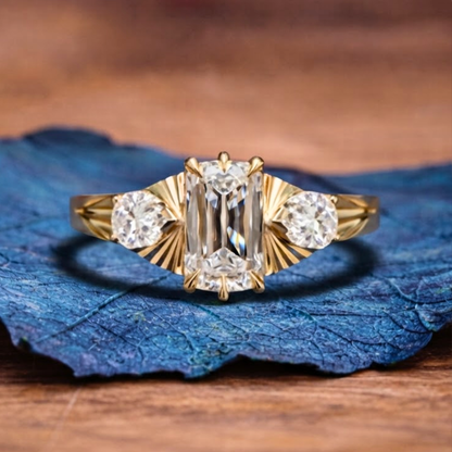 Three Stone Criss Lab Grown Engagement Ring  Wedding Antique Diamond Anniversary Ring