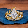 Artdeco Kite Lab Grown Engagement Ring Set Vintage  Bridal Wedding Anniversary Sets