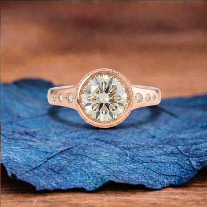 Bezel Set Round Lab Grown Engagement Ring Orange Marquise Hidden Halo Wedding Ring Anniversary Rings For Women