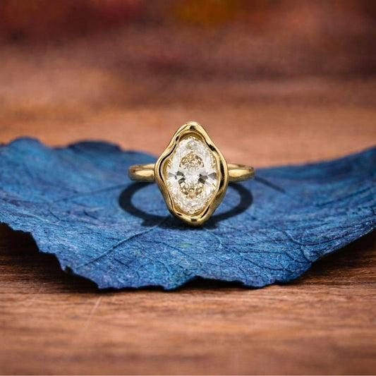 Half Bezel Set Oval Lab Grown Vintage Engagement Ring  Wedding Antique Ring Unique Anniversary Rings For Women