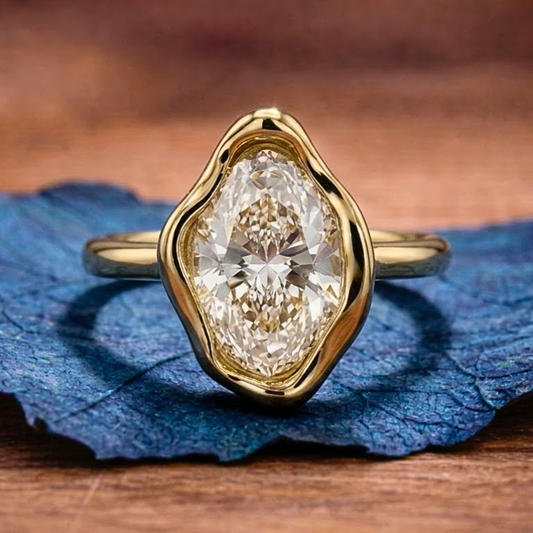 Half Bezel Set Oval Moissanite Vintage Engagement Ring  Wedding Antique Ring Unique Anniversary Rings For Women