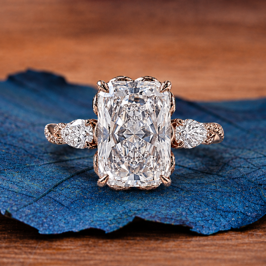 Art Deco Twisted Band Radiant Cut Vintage Lab Grown Engagement Ring  Tulip Set Wedding Nature Inspired Anniversary Ring