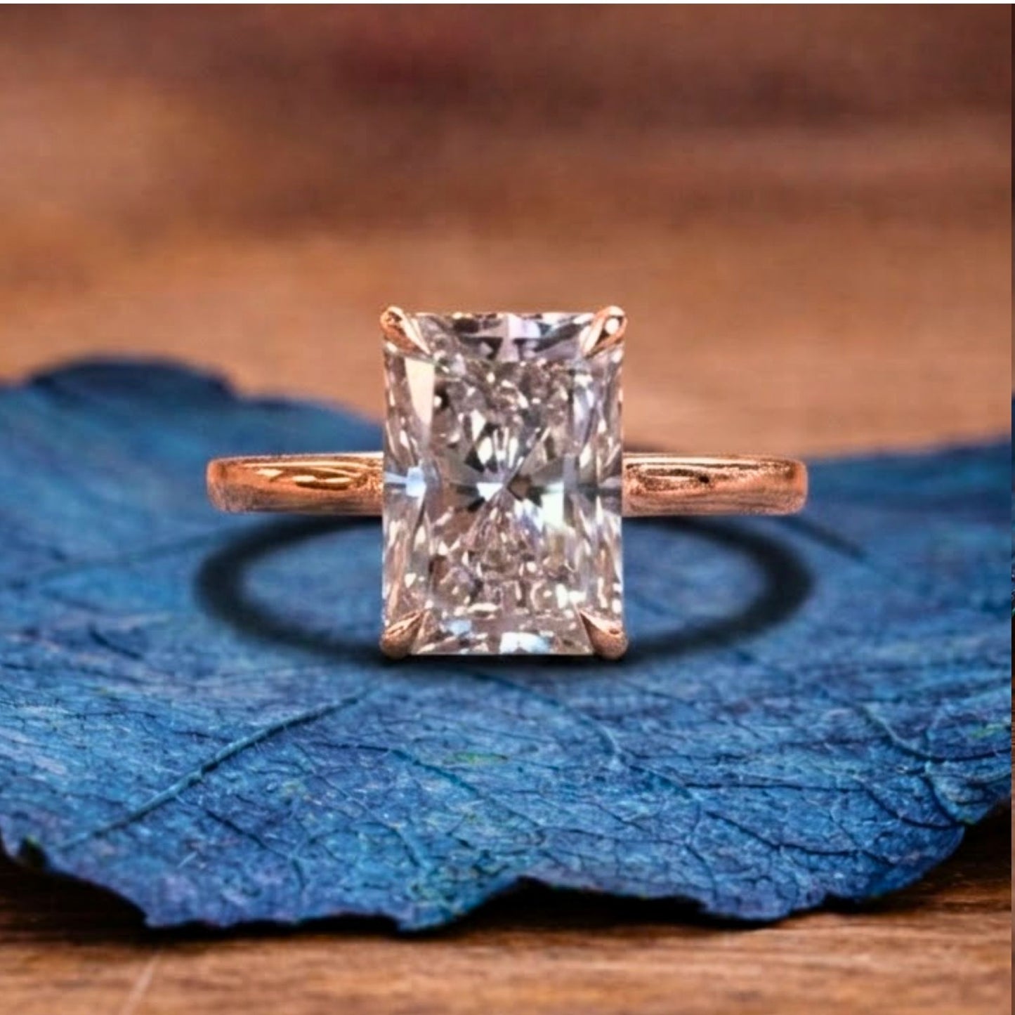 radiant cut lab grown diamond solitaire engagement ring in rose gold