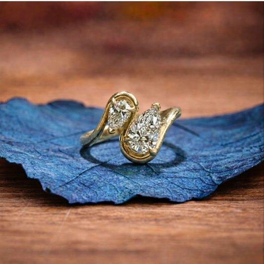 2.50 TCW Toi Et Moi Pear Cut Lab Grown Ring Pear Curve Band Engagement Ring Gold You And Me Ring Two Stone Wedding Ring Anniversary Ring