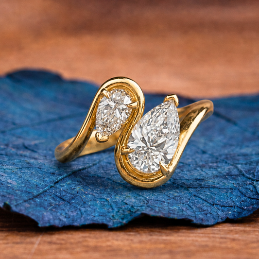 2.50 TCW Toi Et Moi Pear Cut Lab Grown Ring Pear Curve Band Engagement Ring Gold You And Me Ring Two Stone Wedding Ring Anniversary Ring