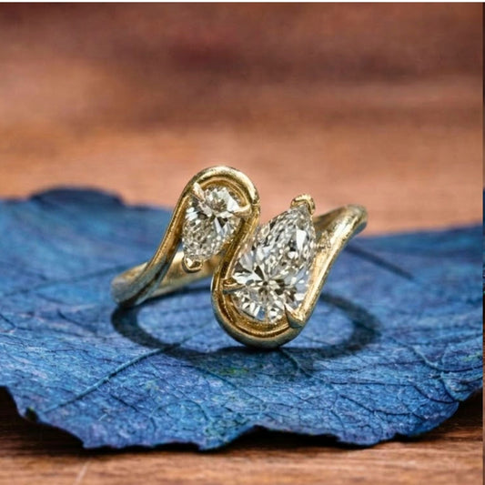 2.50 TCW Toi Et Moi Pear Cut Moissanite Ring Pear Curve Band Engagement Ring Gold You And Me Ring Two Stone Wedding Ring Anniversary Ring