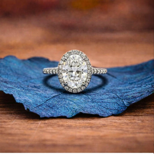 Oval Cut Moissanite Ring Oval Halo Set Engagement Ring  Solid White Gold Hidden Halo Ring Wedding Rings For Women Anniversary Ring