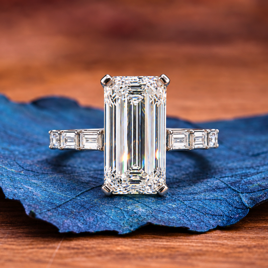 Elongated Emerald Cut Lab Grown Engagement Ring  Solid Gold Solitaire Ring Wedding Ring Anniversary Ring Elongated Diamond Ring