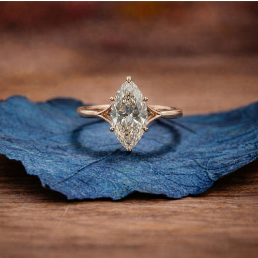 Marquise Cut Lab Grown Engagement Ring Split Shank Ring Solid Rose Gold Solitaire Ring Wedding Rings For Women Anniversary Ring