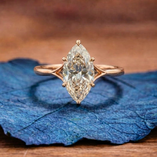 Marquise Cut Lab Grown Engagement Ring Split Shank Ring Solid Rose Gold Solitaire Ring Wedding Rings For Women Anniversary Ring