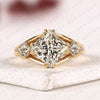 Princess Cut Moissanite Diamond Three Stone Engagement Ring with Kite Side Stones in Gold