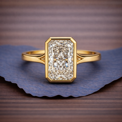 Bezel Set Radiant Cut Moissanite Solitaire Engagement Ring Split Shank Wedding Anniversary Promise Ring For Women