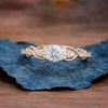 Round Cut Diamond Vintage Inspired Engagement Ring with Twisted Gold Band and Side Accents | Elegant Moissanite Diamond Ring