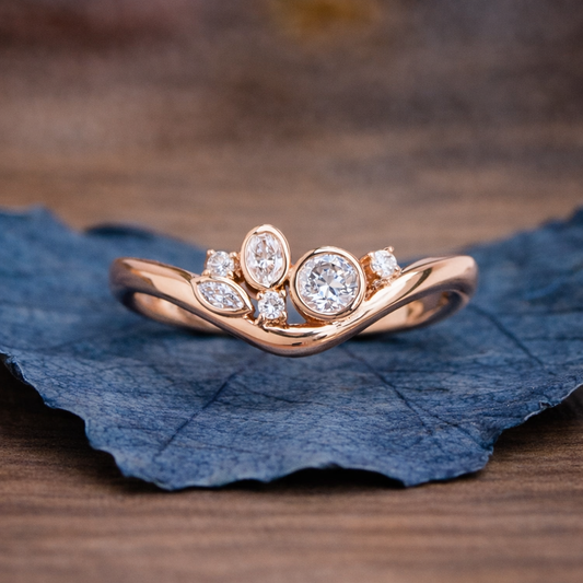 Curve Bezel Set Round And Oval And Marquise Moissanite Wedding Band Minimalist  Gold Stackable Band Anniversary Matching Band