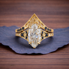 Vintage Marquise Lab Grown Engagement Ring Set Art Deco Bridal Set Gold Wedding Ring Set