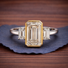 Emerald Cut Lab Grown  Diamond Three Stone Engagement Ring Bezel Setting Handmade Luxury Ring