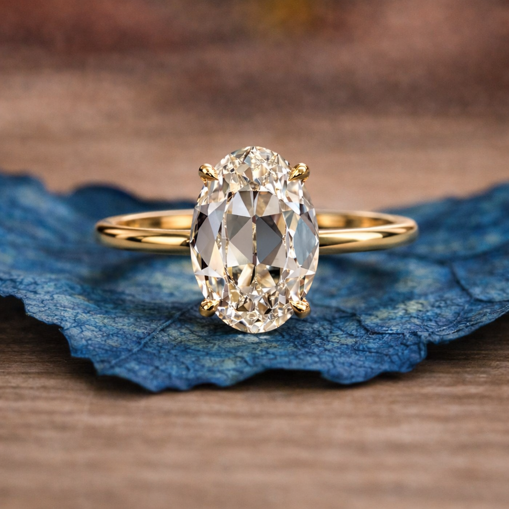 old mine oval moissanite engagement ring gold solitaire wedding anniversary ring