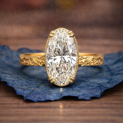 Antique Oval Moissanite Art Deco Engagement Ring Gold Vintage Wedding Anniversary Ring