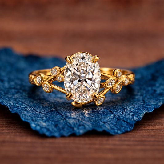 Leap Floral Oval Moissanite Engagement Ring Art Deco Gold Vintage Wedding Ring