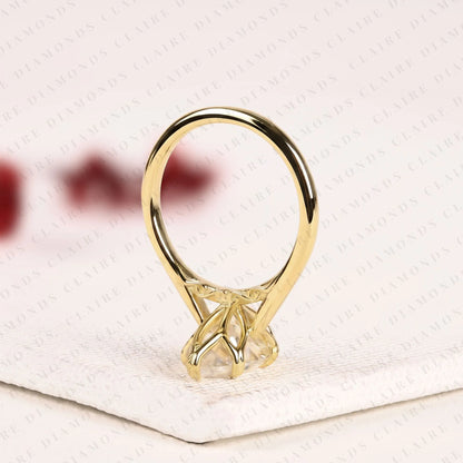 Marquise Cut Lab Grown Diamond Ring Elegant Tulip Set Ring Solitaire Engagement Ring for Her