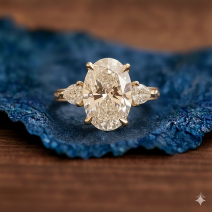 Vintage Three Stone Oval Moissanite Engagement Ring Art Deco Gold Wedding Ring