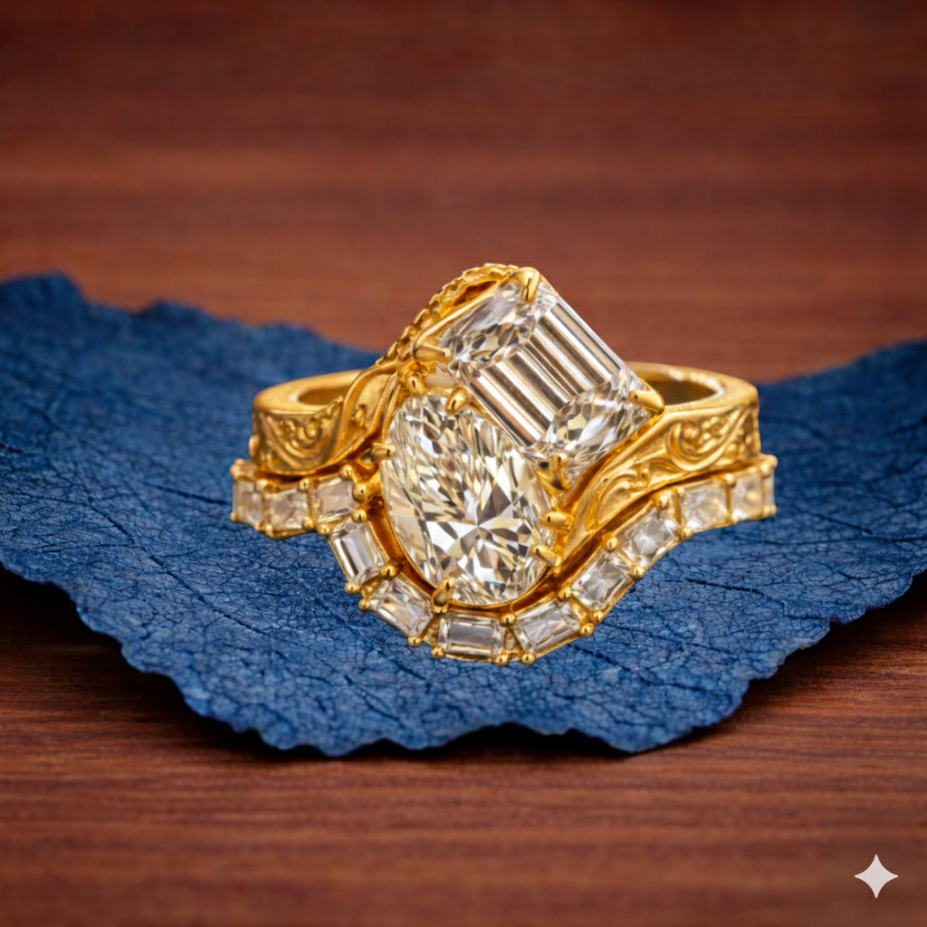 4.00 tcw toi et moi pear and emerald moissanite engagement ring set art deco gold wedding ring set vintage bridal sets anniversary ring set