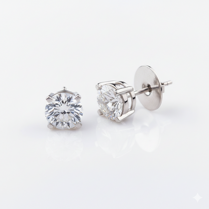 925 Silver Stud Earring Studded With 5 MM Round Cut in Moissanite Diamond by Claire Diamonds