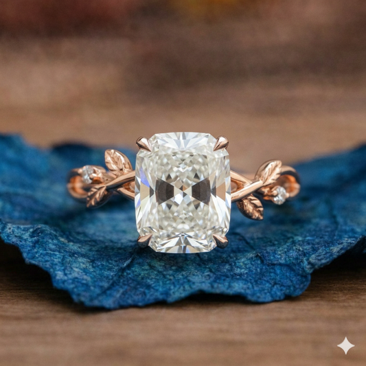 Art Deco Radiant Moissanite Engagement Ring Vintage Gold Wedding Ring Floral Set Anniversary Rings For Women Nature Inspired Ring