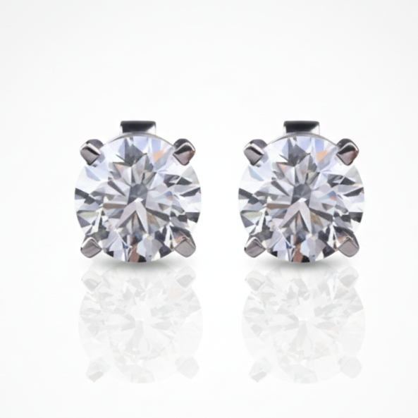925 silver stud earring studded with 5 mm round cut in moissanite diamond by claire diamonds